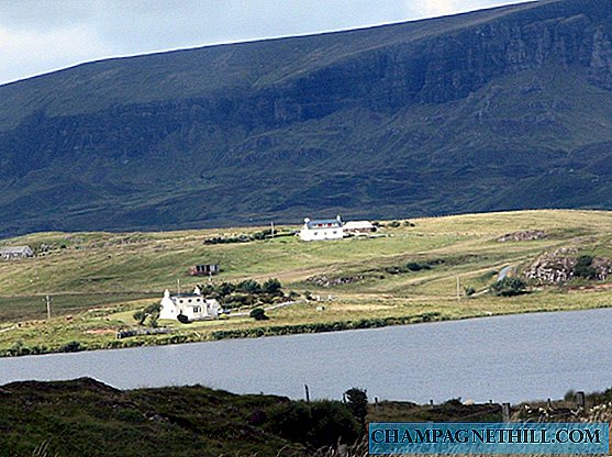 Typical landscapes of mountains and lakes on the Isle of Skye in Scotland