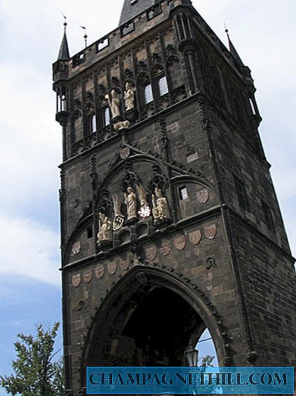 Gothic style towers on the Charles Bridge in Prague